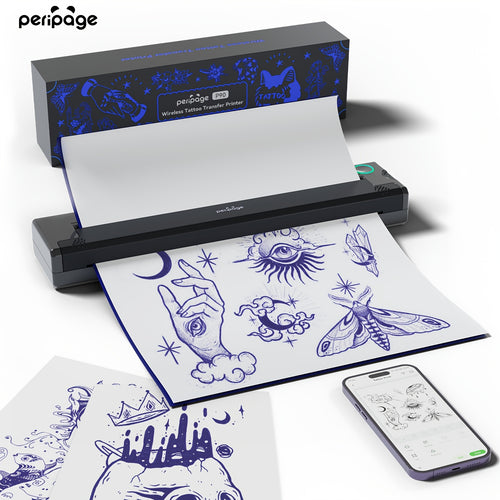 P90 Kabelloser Tattoo-Schablonendrucker, Thermische Tätowiermaschine mit Tattoo-Schablonenpapier, Tragbares Tattoo-Drucker-Set kompatibel mit Handy, Tablet & PC