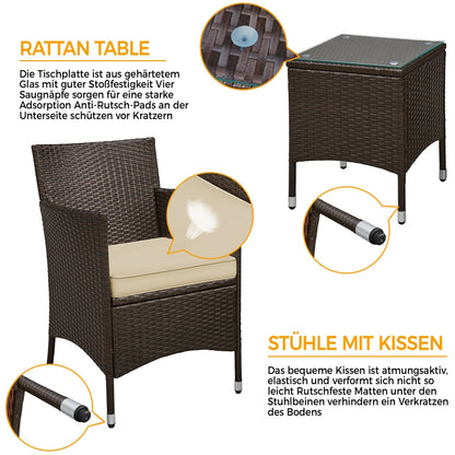 Costoffs 3-er Gartenmöbel Balkonmöbel Set Gartensitzgruppe Terrassenmöbelset inkl. 2 Stühle mit Tisch Set und Sitzkissen für Balkon Terrasse Garten
