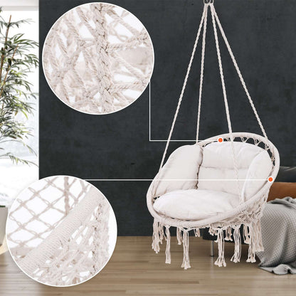 DETEX® Hängesessel bis 150kg Belastbar Boho Stil Wetterfest GS-zertifiziert Garten 360° Drehbar Hängestuhl Indoor & Outdoor inkl. bequemer Kissen