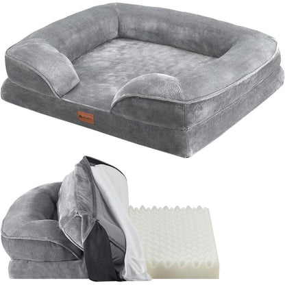 Hundebett Sheena L orthopädisch, waschbar & rutschfest 98x70x17 cm Hundesofa flauschig Hunde Grau Haustierbett Hundesofa