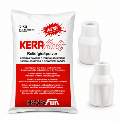 KERAflott Giesspulver 5kg mit 1x Silikonform nach Wahl zum Gießen für Hobby und kreative Projekte schnellhärtendes Gießpulver Modelliermasse für DIY Projekte mit jeweils einer Gießform