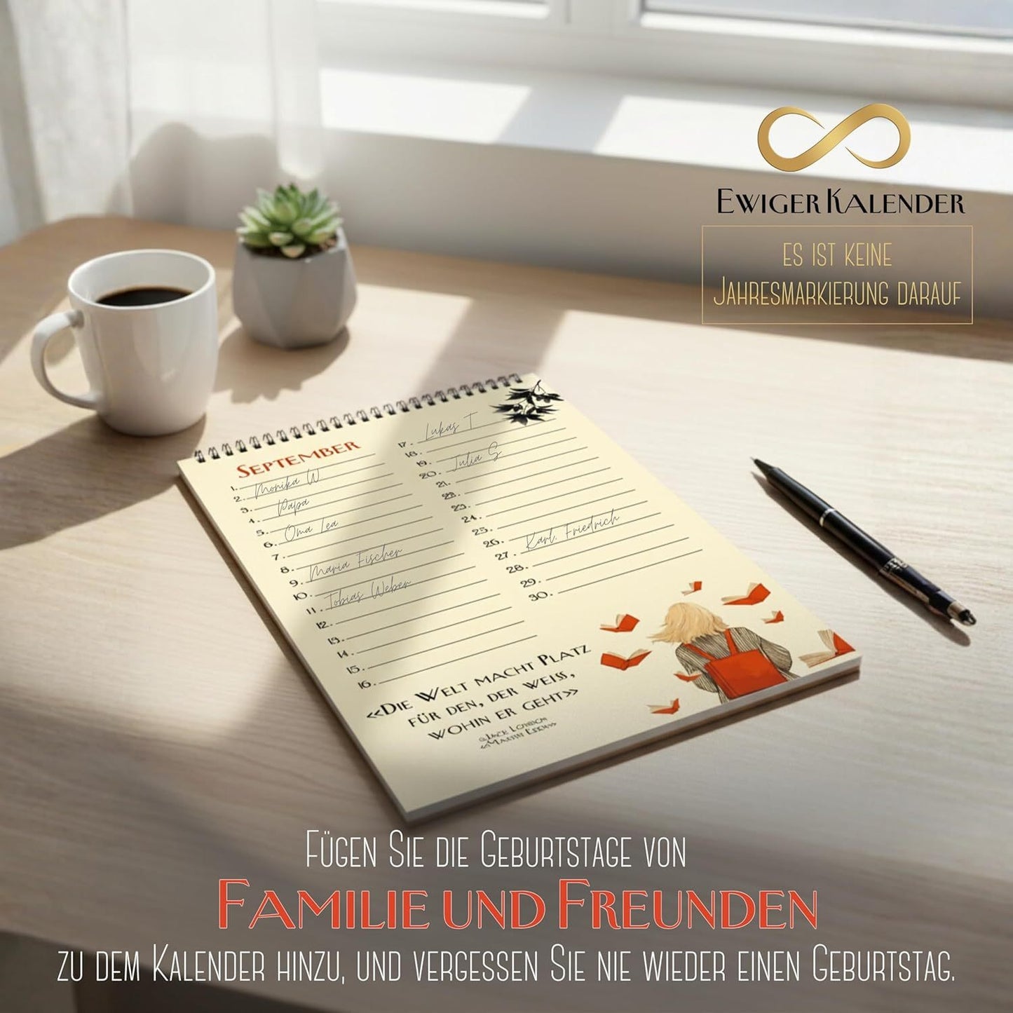 Geburtstagskalender mit Zitaten undatiert Geburtstagsplaner Wandkalender A5 immerwährend Jahresunabhängig Kalender Geburtstagsübersicht zum Aufhängen in zartem Aquarell Buch Sprüche Affirmationen