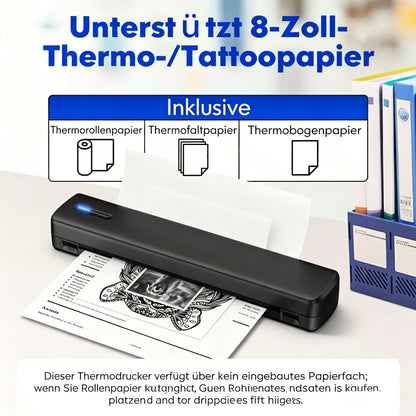 Tragbarer kabelloser Thermodrucker kompatibel für Smartphones & Laptops, kabelloser tintenloser Drucker geeignet für Büro, Tattoo, Auto, Partys, kompatibel mit /, Bedienung für Brief- & Tattoo-Papierdruck