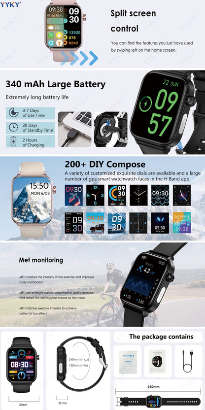 2026 Neue Smartwatch: 4,98cm IPS Display, 340mAh Akku mit langer Laufzeit, BT 5.0 Anrufe, Multi-Sport-Modi, Menstruations- & Temperaturüberwachung, Wettervorhersage, Sprachassistent/SOS-Funktion, Magnetisches Aufladen, Fitness Tracker Uhr für Android & iO