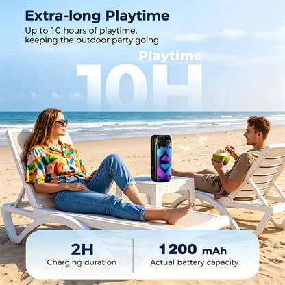 8000W Kabelloser Lautsprecher mit Dual 3-Zoll-Treibern und eingebautem wiederaufladbarem Akku. Unterstützt AUX, USB und FM-Konnektivität, mit TWS-Stereo, LED-Partylichtern und Lautstärkeregler