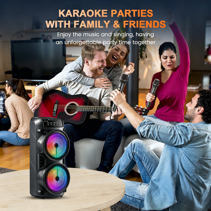 8000W Lautsprecher, tragbare Karaoke-Box mit RGB-Lichtern, unterstützt TWS-Stereo-Pairing und Mikrofon, kompatibel mit TF-Karte/USB-MIC-FM, ideal für Partys, Outdoor, Camping, Ostern und Chinesisches Neujahr