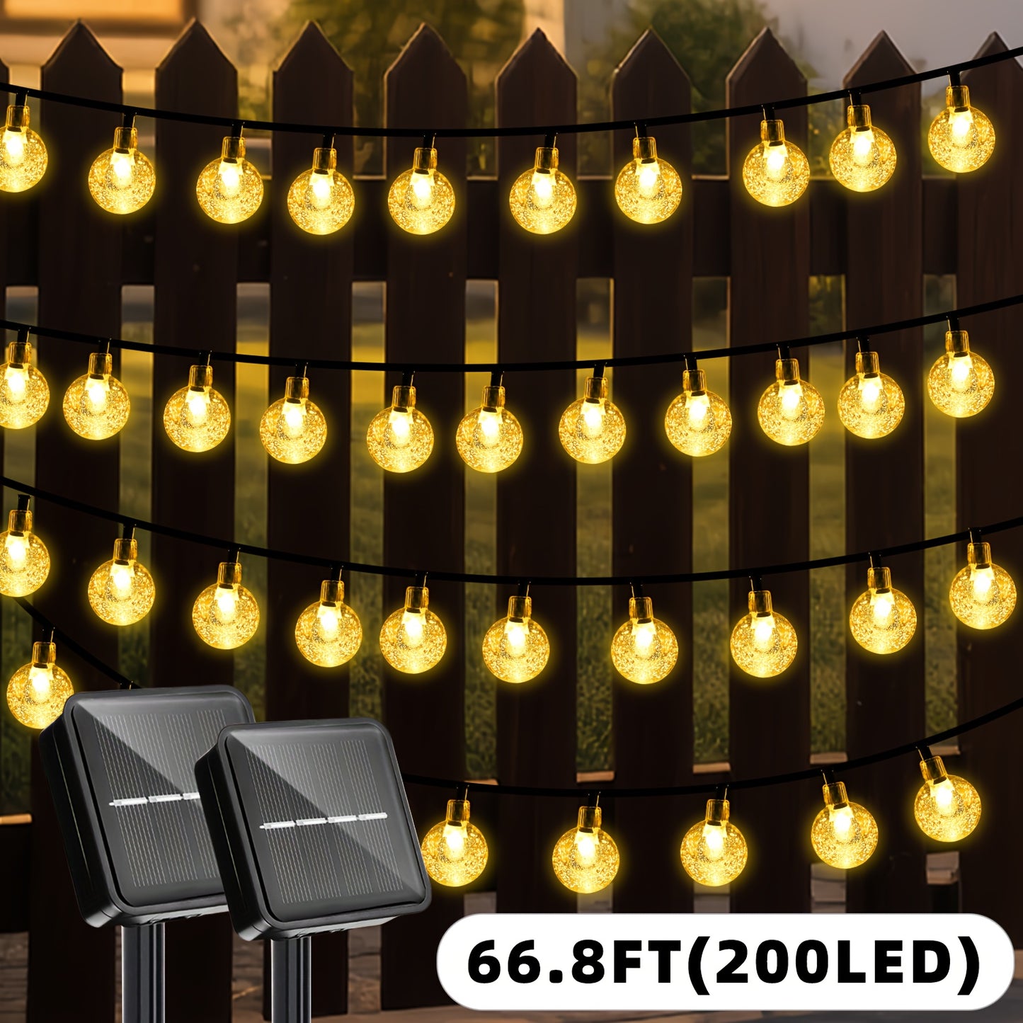 2/1 Stück, 200/100 LED Solar-Lichterkette, 8 Beleuchtungsmodi, IPX4 Hängende Lichterkette, Geeignet für Gartenwege, Hochzeiten, Weihnachten  Themenraum-Dekorationen (24,4 m/12,2 m, Solarladung)