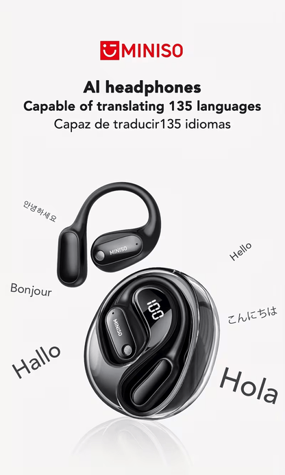 MINISO MS190 AI Neue Übersetzungskopfhörer für 135 Sprachen Gesicht zu Gesicht-Echtzeit-Übersetzung, drahtlose Technologie, offenes OWS-Sport-Design, lange Lebensdauer, Reise-Kopfhörer, modische Kopfhörer, Schallisolierung, drahtlose Kopfhörer, Sprachlern