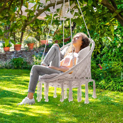 DETEX® Hängesessel bis 150kg Belastbar Boho Stil Wetterfest GS-zertifiziert Garten 360° Drehbar Hängestuhl Indoor & Outdoor inkl. bequemer Kissen