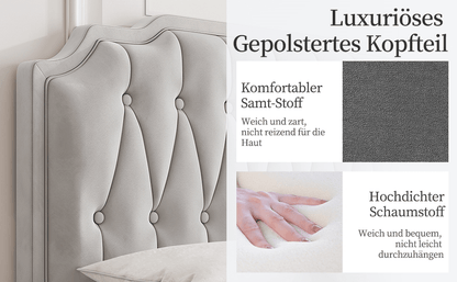 Costoffs Polsterbett mit Höhenverstellbarem Kopfteil Bettrahmen mit Lattenrost Getuftetes Design Stoffbett Kein Boxspring Erforderlich