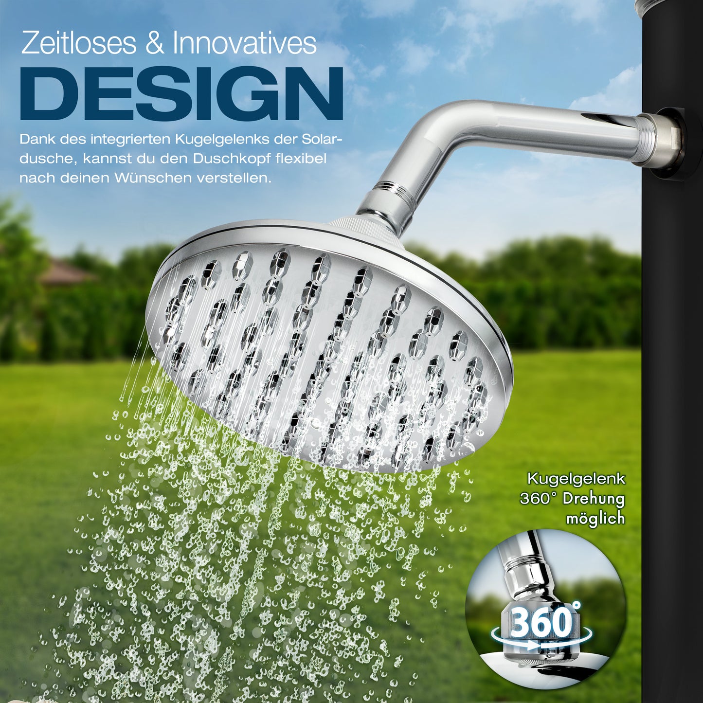 tillvex® Solardusche 20 - 60 Liter inkl. Abdeckung Solar Gartendusche Solar für draußen Pooldusche Komplettset warmes Wasser Camping ohne Stromanschluss mit Wasserhahn Gartenschlauch-Anschluss