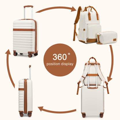 3-teiliges Koffer-Set Trolley Handgepäck Koffer Reisekoffer aus ABS + PC Hartkoffer mit 4 Rädern TSA-Schloss Koffer-Set beinhaltet 1 Reiserucksack und 1 Kulturtasche Zurück zur Schule Urlaubsgeschenk