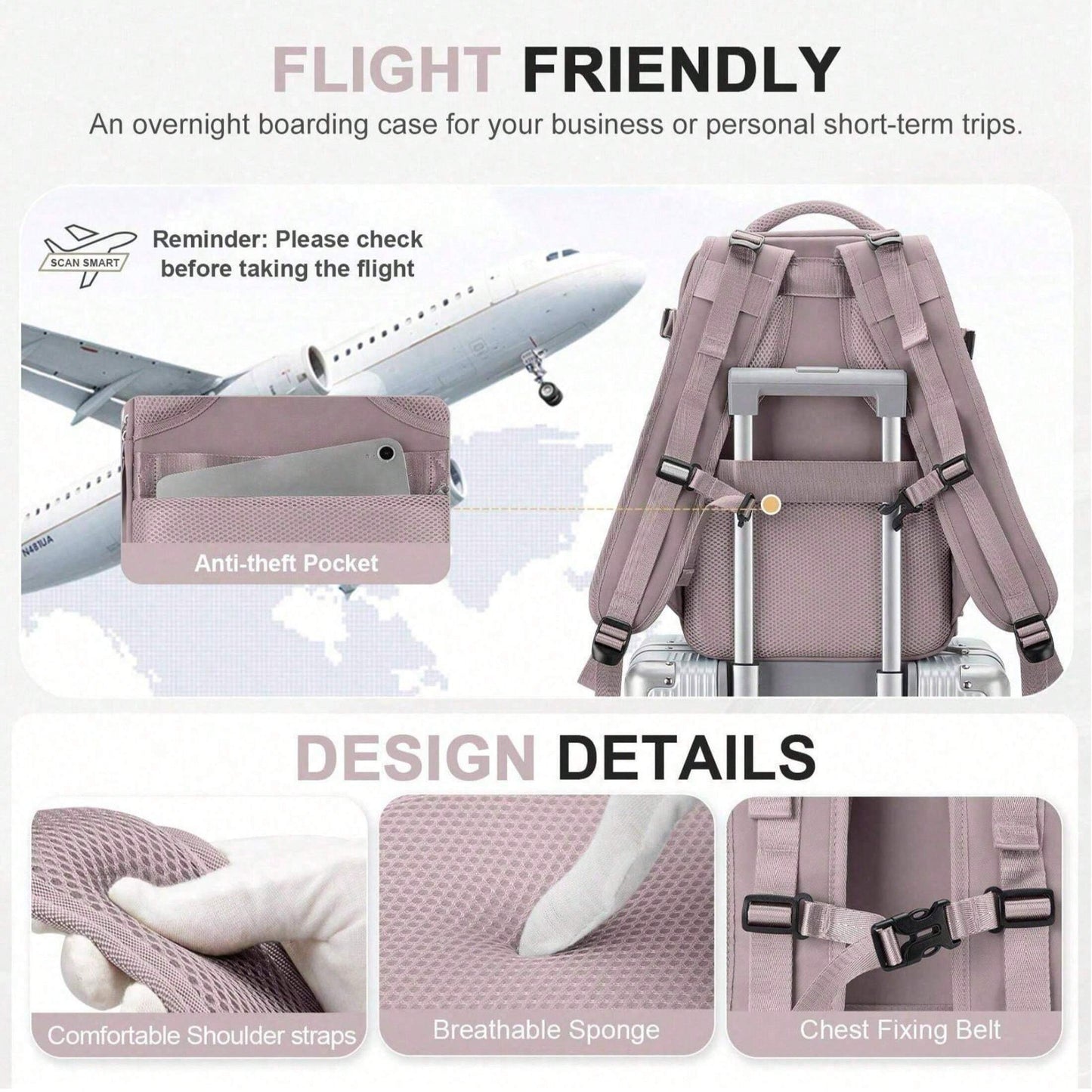 Lokales lager Airline-spezifischer Reiserucksack, 40×20×25 cm Kabinentasche, erweiterbares Handgepäck unter den Sitz, fluglinienkonforme Tasche, Damen-Reiserucksack, Freizeitrucksack nach Fluglinienstandards, Outdoor-Gepäckrucksack, Business-Wochenendtasc