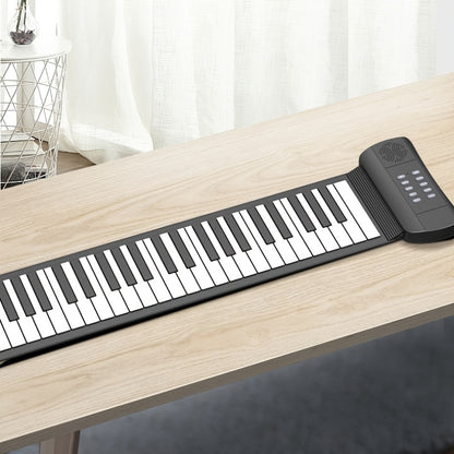 49-Tasten-Ausklapfklavier tragbares multifunktionales faltbares Aufrollklavier Mini-Keyboard Aufrollklavier einfaches Klavier ausrollbare Tastatur schwarzes Klavier Reise-Keyboard HiFi-Sound Kopfhöreranschluss leises Üben intelligentes Digital-Keyboard