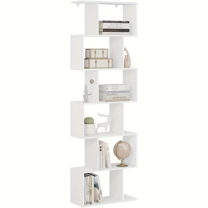 1 Stück, 6-Etagen Bücherregal, weiße Regale, S-förmig, moderner Stil, vertikale Regale, Aufbewahrungsregal, Büroregal, Raumteiler, geeignet für Büro, Konferenzraum  Büro, 60 x 189,5 x 24 cm
