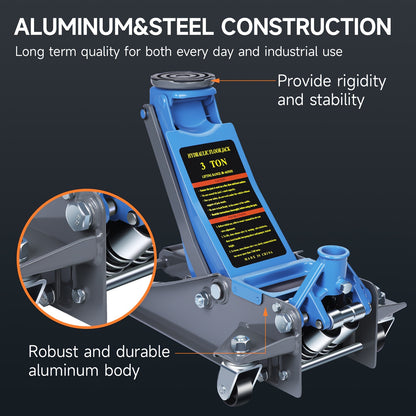 3T Professioneller Hochleistungs-Hydraulikwagenheber, Auto-Wagenheber, 135-460 mm/80-465 mm Hebeausmaß, 360° Drehbare Räder, Ergonomischer Griff für PKWs & SUVs, Fahrzeugwartung | Sicheres Hebezubehör | Wagenheber mit drehbaren Rädern, für Autowerkstatt u