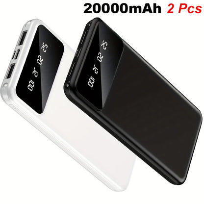 20000mAh-2 Stück Hochkapazitäts-Powerbank, Mobilgeräte-Ladegerät, LED-Display/Dual-Ausgangsschnittstelle/Mehrere Farboptionen, Tragbare Notstromversorgung für Outdoor-Reisen