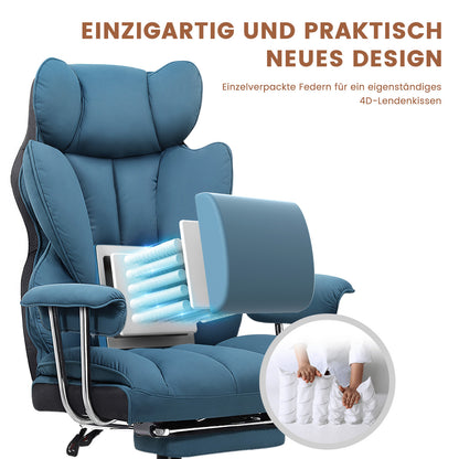 Gaming Stuhl, Gamer Stuhl, Ergonomischer Bürostuhl mit Fußstütze, Stoffoberfläche, Federsitzkissen, Gaming Chair Gepolstert, Gaming Sessel 150kg Belastbarkeit