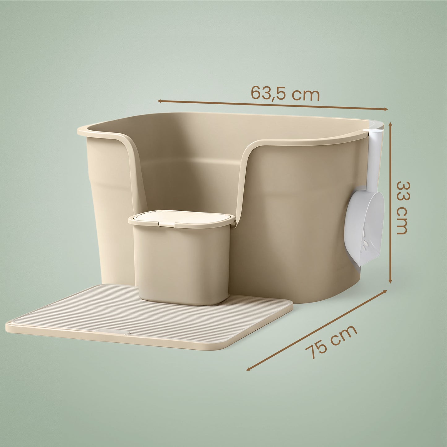 Große Katzentoilette mit hohen Seitenwänden, Katzenstreumatte und Schaufel, Aufbewahrungsbox