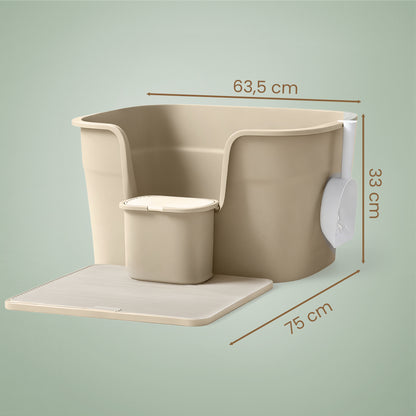 Große Katzentoilette mit hohen Seitenwänden, Katzenstreumatte und Schaufel, Aufbewahrungsbox
