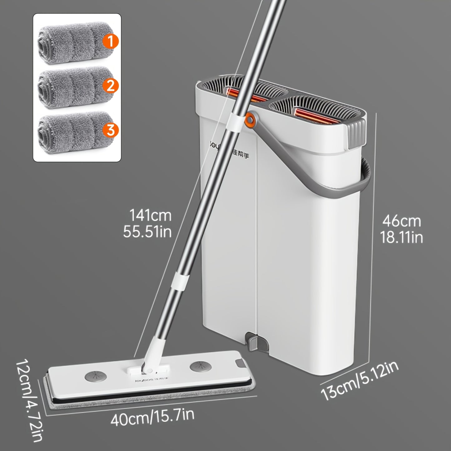 15,74-Zoll-Wischmopp-  Eimer-Set mit Wringwringer, freihändiges Flachmopp-  Eimer-Set, mit 2/3/4 wiederverwendbaren Mikrofaser-Moppaufsätzen, für Nass-  Trockenreinigung, Boden-/Wandreinigungszubehör, Staubwischmopp für Hartholzböden, Haushalts-Reinigungs