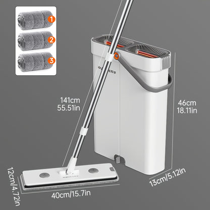 15,74-Zoll-Wischmopp-  Eimer-Set mit Wringwringer, freihändiges Flachmopp-  Eimer-Set, mit 2/3/4 wiederverwendbaren Mikrofaser-Moppaufsätzen, für Nass-  Trockenreinigung, Boden-/Wandreinigungszubehör, Staubwischmopp für Hartholzböden, Haushalts-Reinigungs