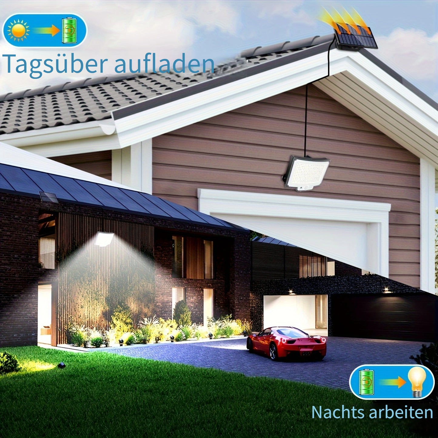 1/2/4 Stück 252LED Solarleuchten für den Außenbereich, verbesserte Split Human Body Sensor Leuchte für den Außenbereich mit Solar-Fernbedienung, Solar-Sicherheitsleuchten für den Garten, Garage, Terrasse, Veranda und Gartenbeleuchtung, Solar Sensor Leucht