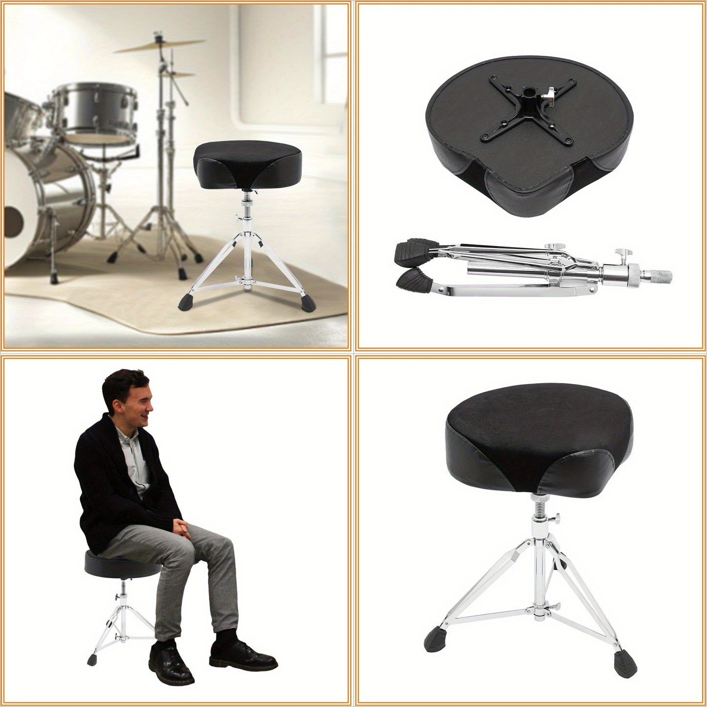 Trommelhocker mit Schneckengetriebe, drehbar  höhenverstellbar - stabil  ergonomisch, ideal für Zuhause oder Büro, Trommelhocker, rutschfest, geeignet für kleine, mittlere  große Personen, geeignet für Musikunterrichtsräume, Friseursalons, Schlagzeugübung