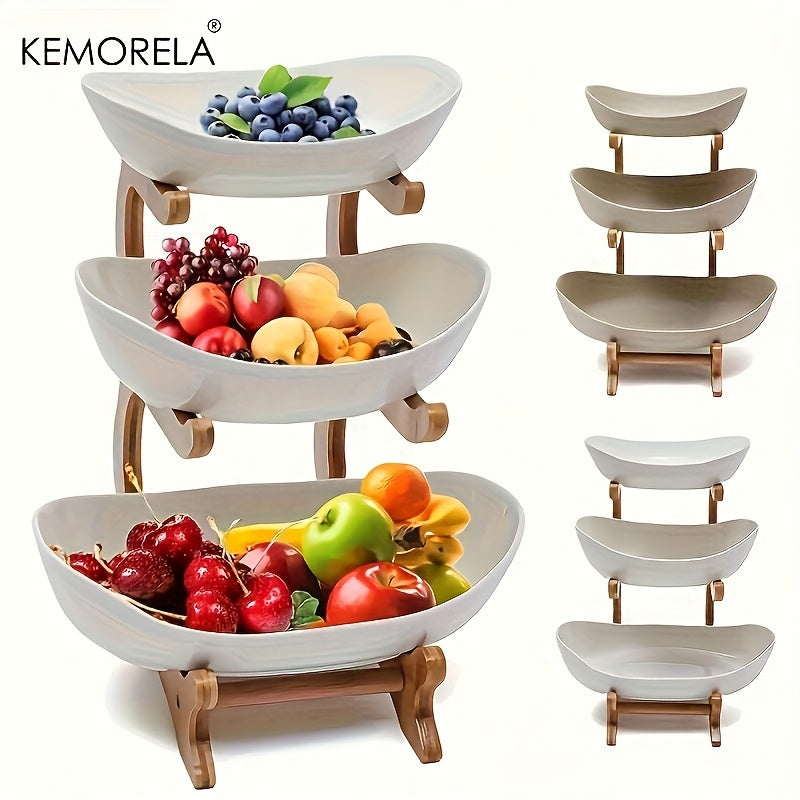 KEMORELA 2/3-stöckiger Obst- und Gemüsekorb aus Holz mit Holzbeinen - Vielseitiger Küchenorganizer für Obst, Gemüse und Eisgerichte - Perfekt für die Aufbewahrung im Kühlschrank, Obstkorb für die Küche