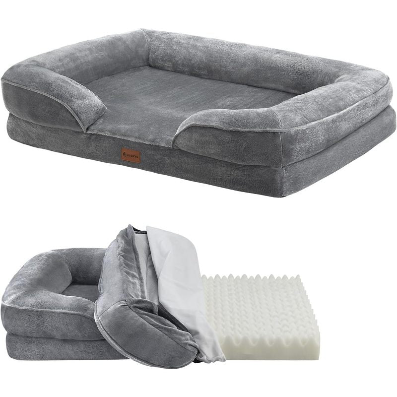 Hundebett Sheena L orthopädisch, waschbar & rutschfest 98x70x17 cm Hundesofa flauschig Hunde Grau Haustierbett Hundesofa