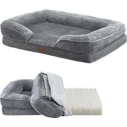 Hundebett Sheena L orthopädisch, waschbar & rutschfest 98x70x17 cm Hundesofa flauschig Hunde Grau Haustierbett Hundesofa