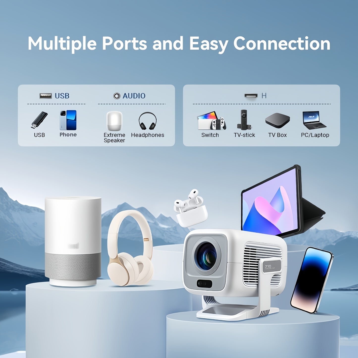 LumeCube Android-TV-Projektor kompatibel mit Android-Smartphones/Tablets, tragbarer Mini-Projektor mit automatischer Trapezkorrektur, Full HD 1080P/4K-Unterstützung, WiFi6/BT5.4, integrierte Apps, für Kino, TV-Stick-kompatibler Projektor für Telefon/Ferns