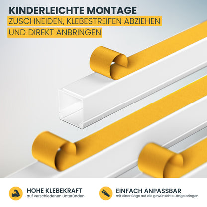 Kabelkanal Selbstklebend (10 Stk.) - weiss je 1m - 10m Kabelkanäle mit Schaumklebeband fertig für Montage an der Wand - 12x12mm - 15x10mm - 16x16mm - 20x10mm - 25x16mm