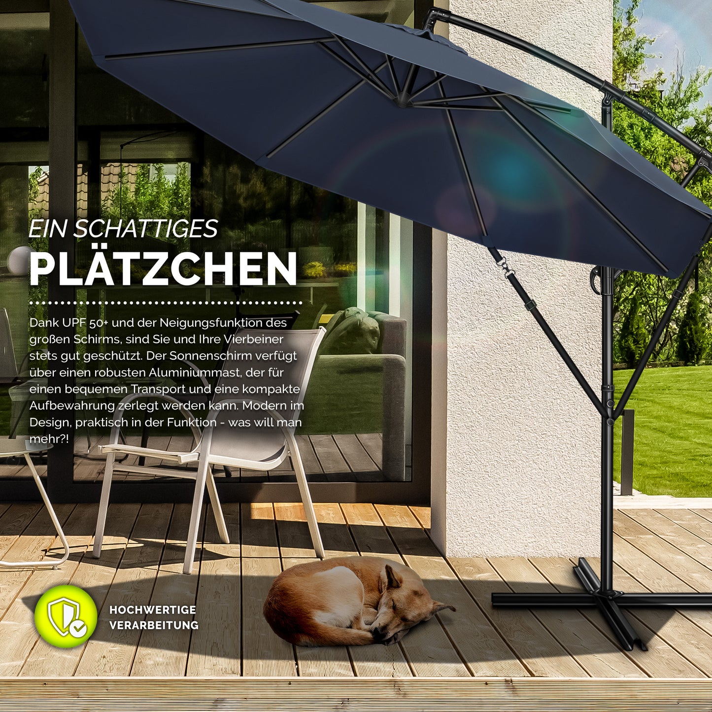tillvex® Sonnenschirm Alu + Abdeckung + Windschutz Ø 300 cm mit Kurbel Ampelschirm Groß mit Ständer & Windschutz Gartenschirm UV-Schutz Aluminium Kurbelschirm Marktschirm wasserdicht 360° drehbar Terrasse Garten Balkon