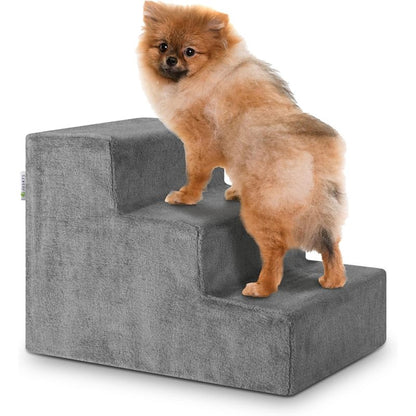 Haustiertreppe Hundetreppe 36 cm Treppe 3 Stufen Plüsch Bezug waschbar Katzentreppe Hunderampe für Bett, Sofa, Couch und Auto Bezug Grau
