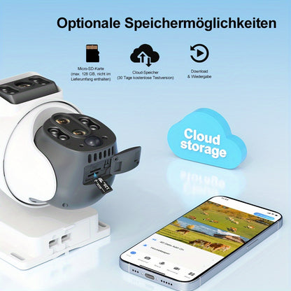 Solarbetriebene Außen-Sicherheitskamera mit SIM-Karte & 4G LTE - HD 8MP Dual-Lens, 10x Zoom, Bewegungsverfolgung/Menschenerkennung, Zwei-Wege-Sprechen, Vollfarb-Nachtsicht, für Heimüberwachung (Nein)