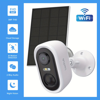 LaxiHub Kabellose Solar Überwachungskamera für Außenbereich, 3MP FHD Nachtsicht, Scheinwerfer, Kabellose 5200mAh Batterie, PIR Personenerkennung, 2-Wege-Audio, SD-Karte/Cloud-Speicher, Farb-Nachtsicht-Kamera, WiFi Sicherheitskamera für Zuhause Funktionier