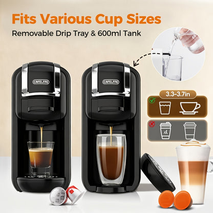 Vatertagsgeschenk, CAFELFFE MK-603 Kapsel Kaffeemaschine, 20 Bar Espressomaschine, Heiß- und Kaltkaffee, Kompatibel mit NS/DG/ESE Kapseln und gemahlenem Kaffee, 0.6L Abnehmbarer Wassertank, Automatische Abschaltung, Ideal für die Küche zu Hause und als Ge