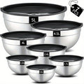7-teiliges Set Edelstahl-Salatschüsseln mit Deckeln, stapelbare Salatsschalen Gruppe, spülmaschinengeeignet, 5L, 4,5L, 4L, 2,4L, 1,7L, 1,25L, 0,8L, gemischtes Paket