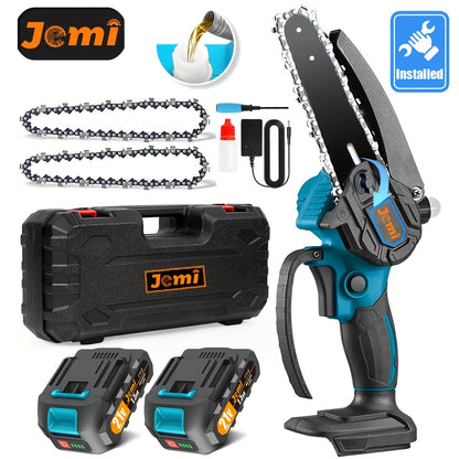 Jemi Tool 6-Zoll Mini-Kettensäge mit automatischem Schmiersystem, ausgestattet mit einem 1/2 * 1.5Ah Akku und einer 1/2 Kette, ideal zum Holzsägen, Trimmen von Ästen und Gartenbeschneiden