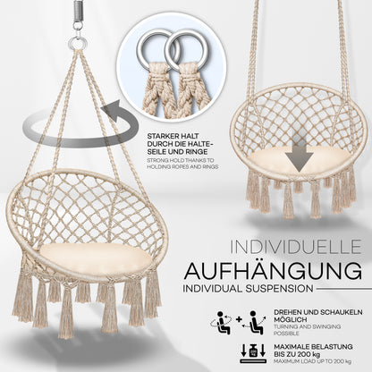 tillvex® Hängesessel Outdoor 200kg zum Aufhängen Hängestuhl XL Indoor mit Kissen Hängekorb wetterfest Schaukelkorb Hängeschaukel mit Kissen