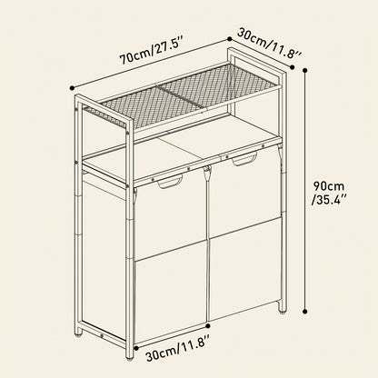 Doppelter Wäschekorb – 2 große Fächer, 49,5 l Fassungsvermögen, mit verstellbaren Füßen, geeignet für Badezimmer  Waschküche, Retro-Design in -Schwarz, perfekter Aufbewahrungs-  Organisationskorb, Wäschekörbe