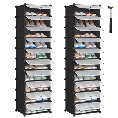 Schuhregal mit 10 Ebenen, Steckregal, Regalsystem, Schuh-Organizer, DIY-Regal, mit Tür, aus PP-Kunststoff