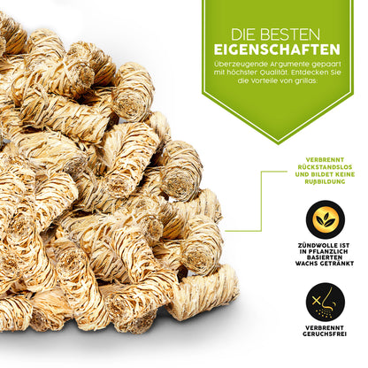 grillas® Kaminanzünder Holzwolle BIO Anzünder Holz Grillanzünder aus Holz und Wachs Feueranzünder Kamin Wolle Anzündwolle Ofenanzünder Holzanzünder Ofen Kaminofen Kaminofenanzünder