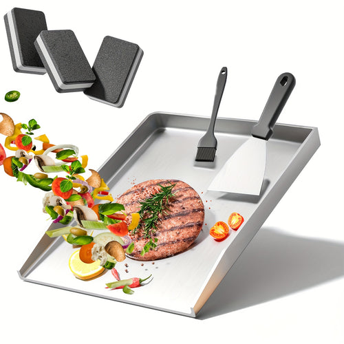 Devesanter Hochleistungs-Grillplatte & Spatel Set - Für Gewerbe/Haushalt geeignet, für Gas/Ofen/Lagerfeuer Grillen, 40x30cm, 4mm rostfreie 304 Edelstahlplatte für BBQ, Kamin, Herd, Outdoor