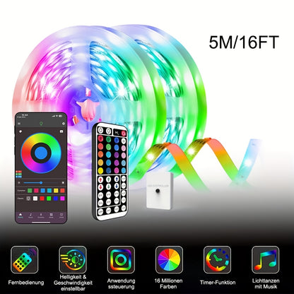 NBBUFF 4,88 Meter - 30,48 Meter USB-betriebene LED-Streifen mit Fernbedienung und App-Funktionalität, Timer-Funktion, Musik-Sync-Farbwechsel, mehrere Farbmodi, geeignet für Raumdekoration, Küche, Decke, Partys, Schlafzimmer LED, Streifenlichter