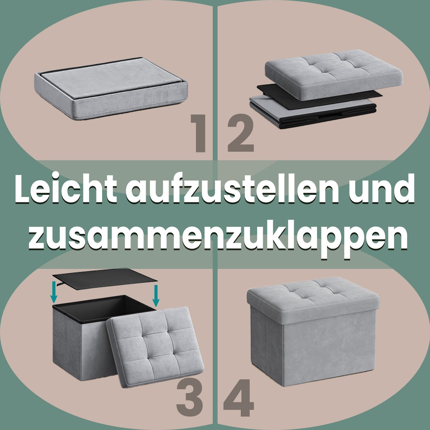 Sitzhocker mit Stauraum, Hocker Samt, klappbarer Fußhocker, Aufbewahrungsbox mit Deckel, für Eingangsbereich