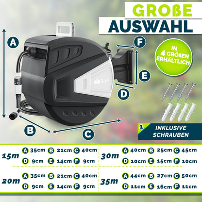 tillvex® Schlauchtrommel Wasser 20+2m mit Wandhalterung + Tragegriff | Schlauchaufroller mit Handbrause und Gartenschlauch | Wasserschlauchtrommel Automatisch 180° Schwenkbar | Wand-Schlauchbox mit Aufroll-Automatik