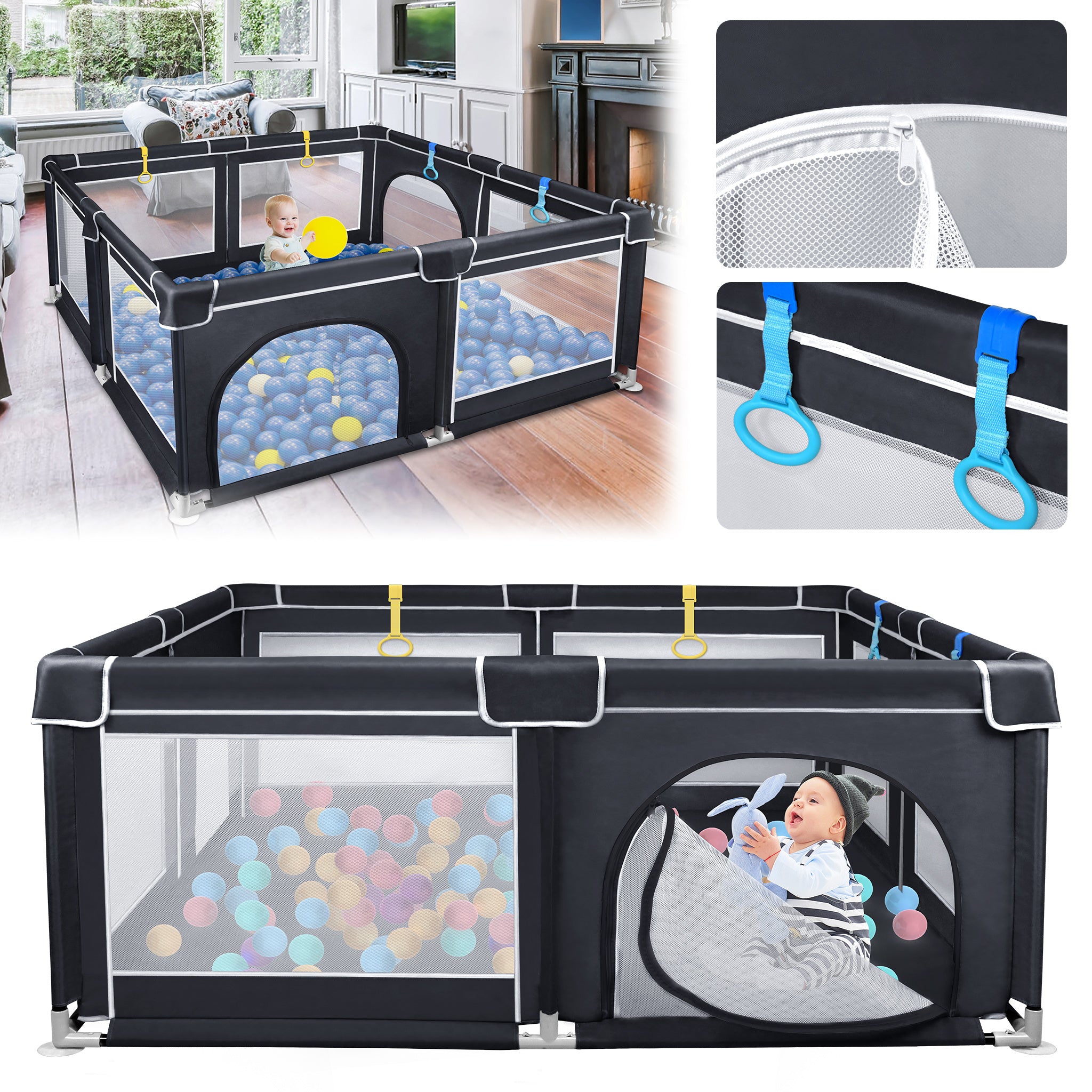 Baby-Laufgitter, Schwarz 127 x 127 cm für Alltag und Zuhause – Hauptansicht