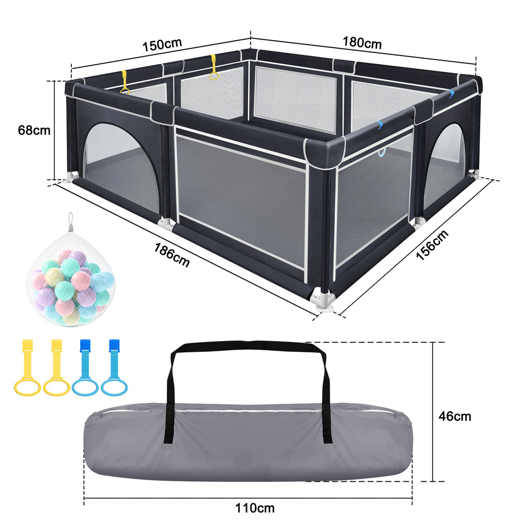 Baby-Laufgitter, Schwarz 127 x 127 cm für Alltag und Zuhause – Detailansicht 2